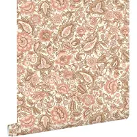 ESTAhome behang vintage bloemen bruin en terracotta roze - 50 x 900 cm - 131496
