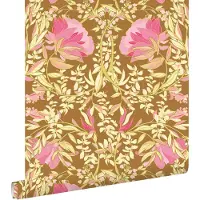 ESTAhome behang vintage bloemen in art nouveau stijl groen en fuchsia roze - 50 x 900 cm - 131731