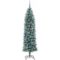 vidaXL Kunstmatige slanke kerstboom met 300 LED Groen en Wit 180 cm