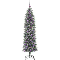 vidaXL Kunstmatige slanke kerstboom met 300 LED Groen en Wit 180 cm