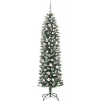 vidaXL Kunstmatige slanke kerstboom Groen en Wit 180 cm