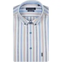 Giordano Normale fit overhemd met borstzak blauw beige gestreept