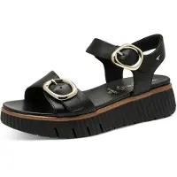 Tamaris Sandaal 'Bequeme Keilabsatz-Sandalen aus Leder' zwart