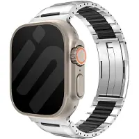 Strap-it Stalen hybrid bandje geschikt voor Apple Watch 1/2/3/4/5/6/7/8/9/10/11/SE/SE2/SE3/Ultra (2/3) - iWatch bandje voor maat: 44/45/46/49mm (Titanium/Zwart)