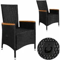 Casaria Polyrattan tuinstoel set van 2 zwart verstelbare rugleuning armleuning acaciahout weerbestendig