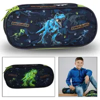 Sarcia.eu Marineblauw, COMBINED school etui, glow-in-the-dark FLUO, zakje voor jongen, dinosaurussen 5x22x10cm