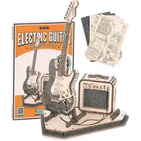 Robotime Rolife elektrische gitaar 3D-houten puzzel bouwspeelgoed 17 x 10,5 x 22 cm 1 stuk,Wooninrichting, boekenkastdecoratie,Handgemaakte cadeaus voor volwassenen en tieners,Onderwijs speelgoed