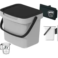 Prosperplast GFT aanrecht afvalbak - creme wit - 3L - afsluitbaar - 19 x 17 x 15 cm - klepje/hengsel - afval scheiden