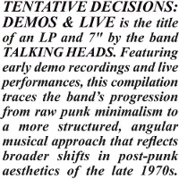 Warner Music Talking Heads - Tentative Decisions Vinyl