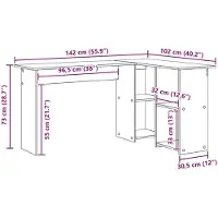 vidaXL Bureau Rook Eiken Bewerkt hout 142 x 102 x 73 cm