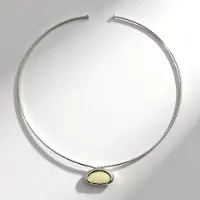 Cavill - Zilveren Halsketting - 925 Sterling Zilver - Parelmoer Fancy Slijpsel 18x11 mm - Choker 46 cm - Elegant Minimalistisch Design