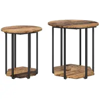vidaXL Bijzettafelset met plank 2 pcs Bruin
