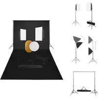 vidaXL Studioset met Telescopisch Achtergrondsysteem - 600x300 cm - Stalen Statief - Softboxlampen - Reflectoren - Draagtas - Fotostudio Set