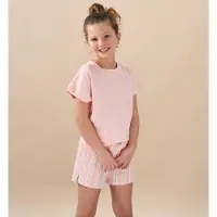 Little label shortama lichtroze Meisjes Stretchkatoen Ronde hals Streep - maat 146/152