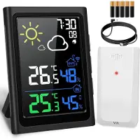 Ren Weerstations - Weerstation Met Buitensensor - Weerstation Met Buitensensor - Weerstation Draadloos Binnen Buiten - Weerstation Binnen en Buiten - Zwart - 3cm x 5cm x 10cm