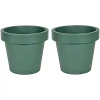 Mega Collections Plantenpot/bloempot - 2x - kunststof - donkergroen - buiten - D16 x H14 cm