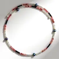 Cavill - Stalen halsband met zwarte zoetwaterkweekparels - 21,03 ct elegant - spinel, rhodoniet & zirkonia luxe damesketting 31,42 cm