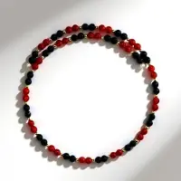 Cavill - Stalen Halsketting met Zwarte en Rode Onyx & Gouden Hematiet - 99,99 ct - Dubbele Rij Ronde Kralen - Elegante Edelsteenketting