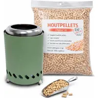 Benza Tafelhaard voor balkon, tuin en terras met 2 kg houtpellets en houtschepje - Groen - 14,5 x 14,5 x 19,5 cm