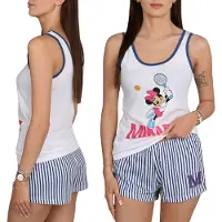 Sarcia.eu DISNEY Minnie Mouse Wit-marineblauwe damespyjama, tweedelige zomerpyjama met spaghettibandjes, 100% katoen, OEKO-TEX