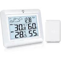 Ren Weerstations - Weerstation Met Buitensensor - Weerstation Met Buitensensor - Weerstation Draadloos Binnen Buiten - Weerstation Binnen en Buiten - Wit - 13cm x 12cm x 7cm