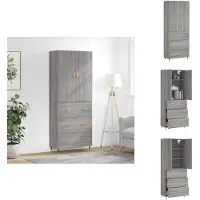 vidaXL Hoge Kast - Hoge Kasten - Dressoir - Buffetkast - Hoge kast 69,5x34x180 cm bewerkt hout grijs sonoma eikenkleurig