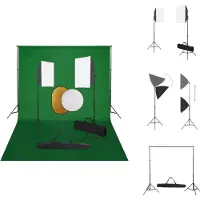 vidaXL Studioset - Telescopisch achtergrondsysteem - Professionele studiolampen - Studio softboxlamp - Reflectorset - Groen - 500x300cm - Staal - Fotostudio Set