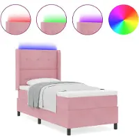 vidaXL Boxspringbed met LED-verlichting, roze, 90 x 190 cm, fluweel