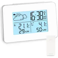 Ren Weerstations - Weerstation Met Buitensensor - Weerstation Met Buitensensor - Weerstation Draadloos Binnen Buiten - Weerstation Binnen en Buiten - Wit - 13cm x 9cm x 4cm