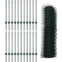 vidaXL zeshoekig gaasgek met palen 50 x 0,8 m PVC-Coated Staal Groen