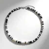 Cavill - 925 Sterling Zilver Zilveren Halsketting - Parelmoer Fancy Slijpsel 6x2 mm - Verstelbaar 42-47 cm - Elegant Zwart-Wit