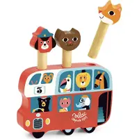 Vilac pop-up bus houten speelgoed springfiguren Ingela Arrhenius.