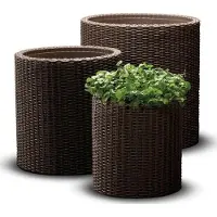Keter Lot De 3 Pots De Fleurs Ronds En Osier