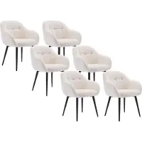 Vente-unique Set van 6 stoelen met armleuningen van stof met textuur en zwart metaal - Crèmewit - LASSANDRA van Pascal Morabito
