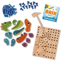 SES Creative - BRIX Junior - Dino's - Dino Bouwset - Hout Knutselset - Houten Speelgoed - Montessori speelgoed – Verschillende Houtvormen met Verbindingspinnetjes – Made in Holland - Vanaf 3 Jaar