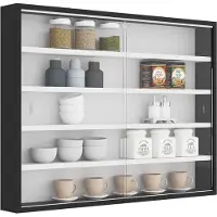 DNA Vitrinekast Met Glas - Vitrinekast - Vitrine - Vitrinekast Met Led Verlichting - Vitrinekast Hangend - Zwart/Wit - 10cm x 80cm x 60cm