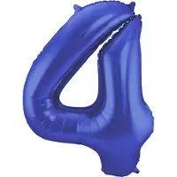 Folat Folieballon Cijfer 4 Blauw Metallic Mat - 86 cm