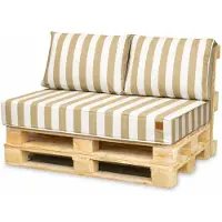 Blomster - Palletkussens 120x80 cm - Beige gestreept - 3-delige set - Zitkussen en rugkussens voor tuin en balkon