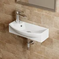HOROW Toiletfontein - Wandmontage - Keramiek - met Kraangat overloop- Wit - 45x22x13 cm - Badkamerwastafel- Kraangat Rechts