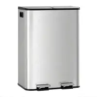 Happiq Dubbele Prullenbak 2x30L - RVS Pedaalemmer - Zilver