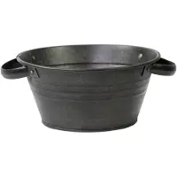Mega Collections Plantenpot/bloempot - zink - zwart - rond - D26 x H12.5 cm