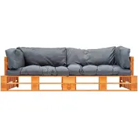 vidaXL 2-delige Bankenset pallet met grijze kussens grenenhout