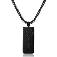 Mendes Zwarte Heren Ketting met Rechthoekige Hanger in Edelstaal