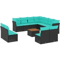 vidaXL 12-delige Loungeset met kussens poly rattan zwart