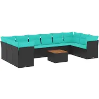 vidaXL 11-delige tuinmeubelset met kussens, zwart, polyrotan