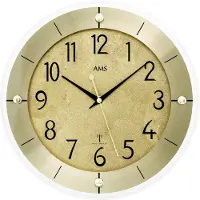 AMS Wandklok 5591 , een wandklok met een messingkleurige gemarmerde antiek stijl wijzerplaat met zwarte opgedrukte cijfers - 31 cm