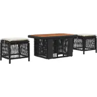 vidaXL Tuinset, 3-delig, zwart en crème, van polyrotan
