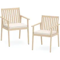 KOMFOTTEU Set van 2 ergonomische tuinstoelen met afneembare kussens, eetkamerstoelen met armleuningen, fauteuils van acaciahout, voor terras, balkon, tuin, draagvermogen 180 kg