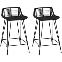 vidaXL Barkruk 2 st Zwart 44 x 45 x 76 cm Riet en Staal