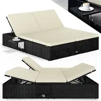 Casaria Polyrotan ligbed Zwart/Crème 200x160x33cm